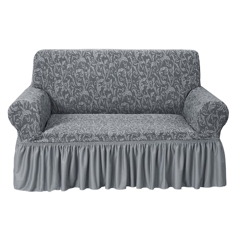 Jacquard Fabric Stretchable Two Seater Sofa Cover Grey