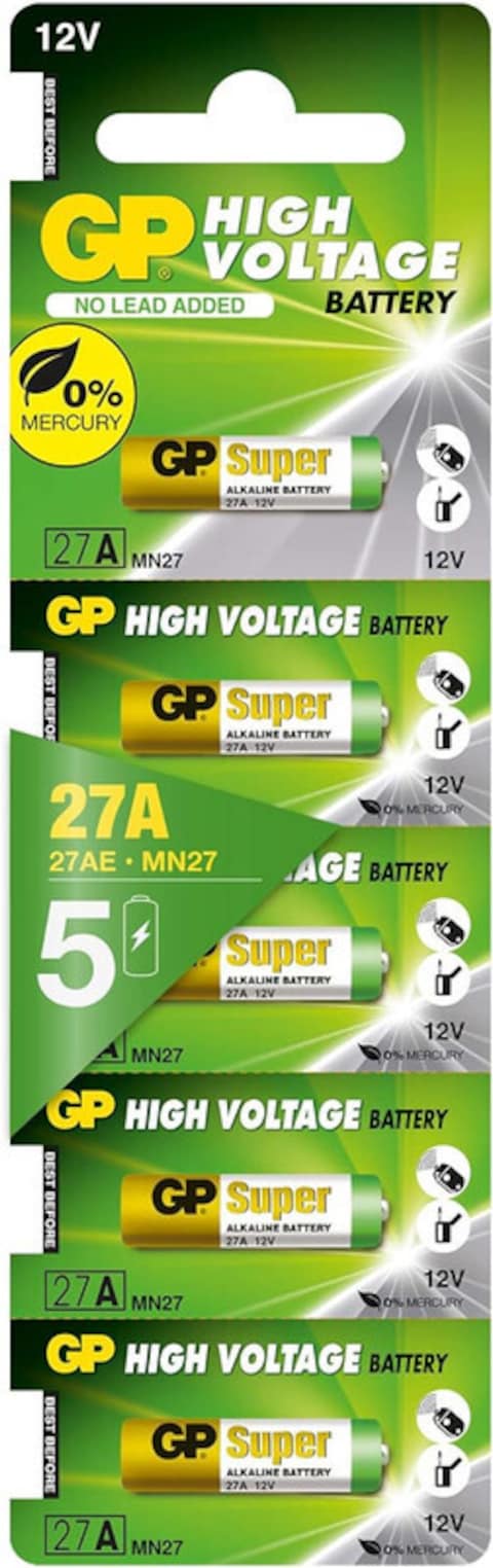 GP 27A Super High Voltage 12V Alkaline Batteries - 5 Pieces