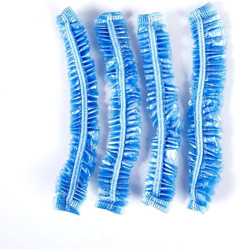 Na Disposable Shower Cap, 100 Pcs Shower Caps, Waterproof Blue Plastic Elastic Hair Bath Caps, For Women Kids Girls, Hotel And Hair Solon, Travel Spa, Home Use (Blue)