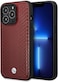 CG Mobile BMW Compatible With Magsafe Signature Collection Genuine Leather Case With Diamond Hot Stamp Pattern Wireless Chargeable/Protective Cover Compatible With iPhone 14 Pro Max 6.7" (Burgundy)