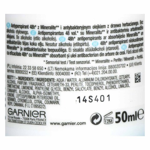 Garnier Mineral Pure Active 48h Antiperspirant Roll On 50ml