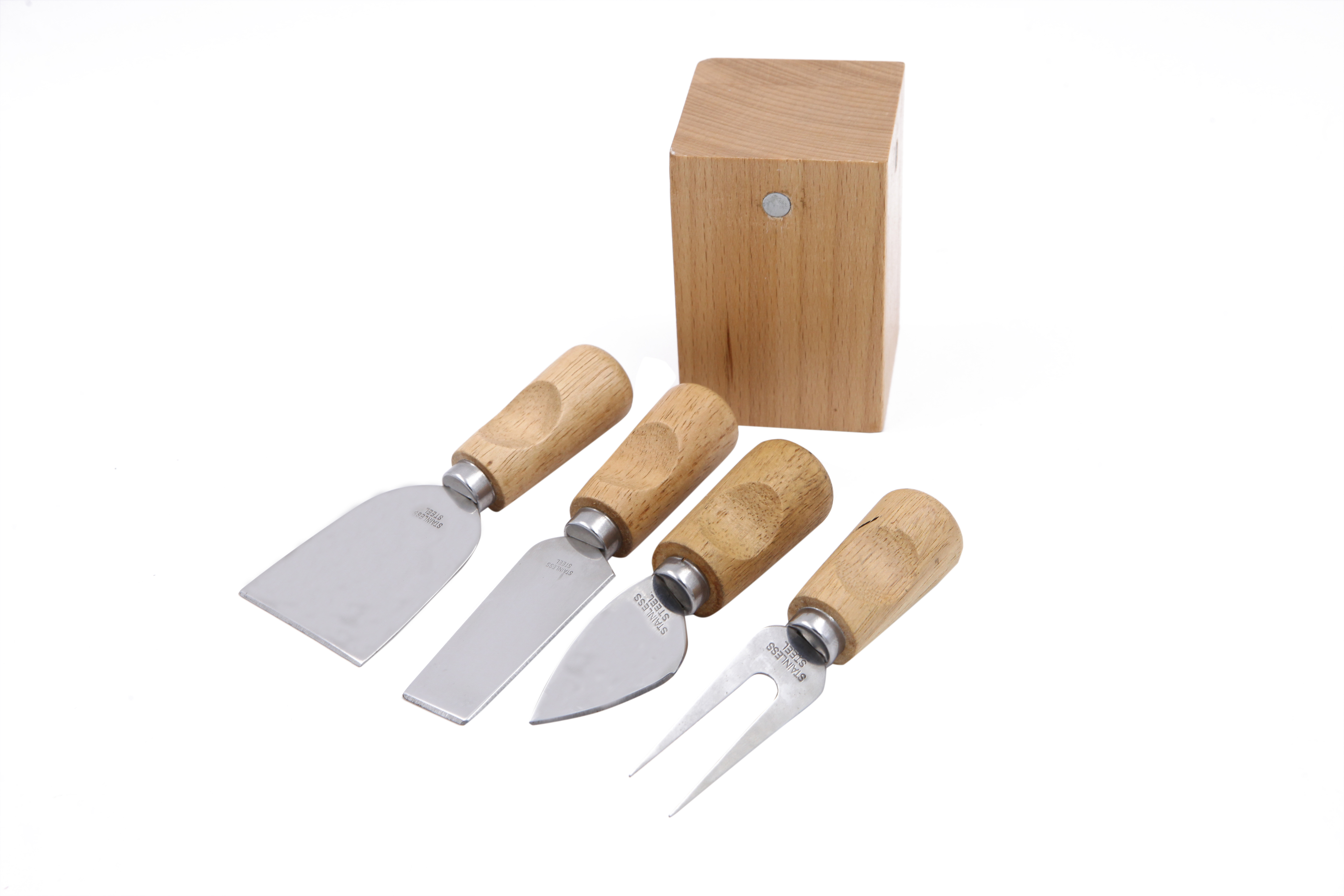 LIYING 4PCS Cheese Knives  with stand Set Bamboo Wood Handle Stainless Steel Blades Cheese Knife Slicer Kit Cooking Cutter