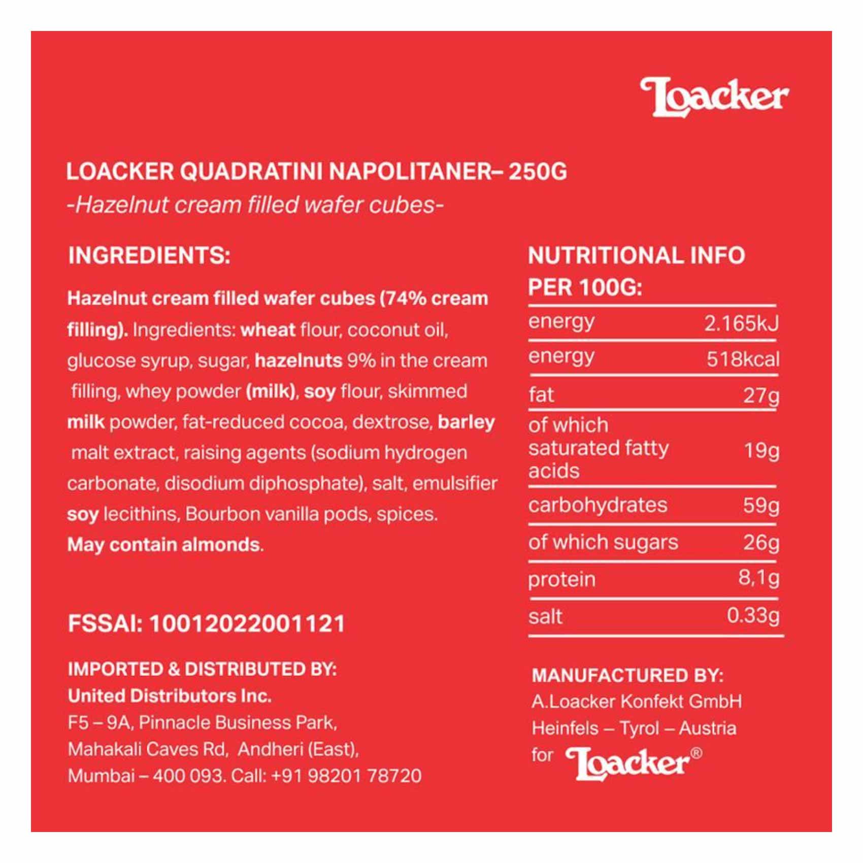 Loacker Quadratini Napolitaner Wafer Cookies 250g