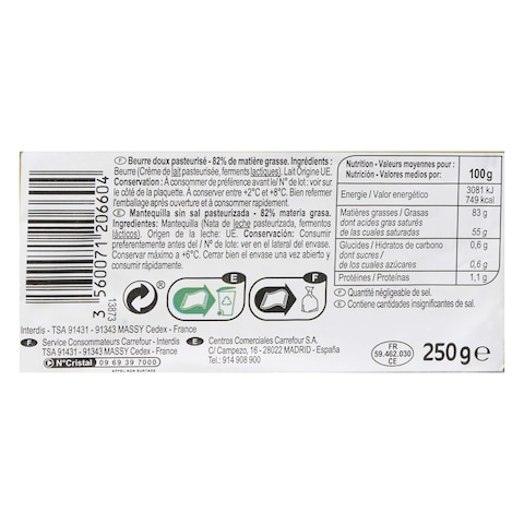 Carrefour Unsalted Brittany Butter 250G