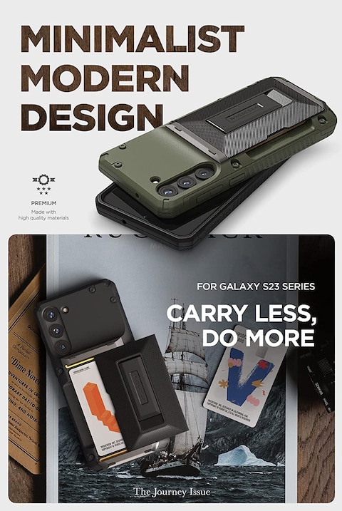 VRS Design Damda Glide Hybrid for Samsung Galaxy S23 PLUS case cover wallet (2023) [Semi Automatic] slider Credit card holder Slot [3-4 cards] &amp; Kickstand - Green Groove