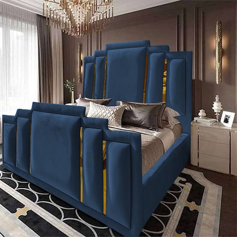 إن هاوس باريس هيكل سرير منجد بالمخمل - نفر ونص - 200×140 سم - كحلي