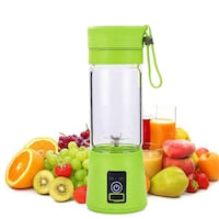 Generic-Green Glass 4 Blades Portable Electric Juicer Cup USB Charging Fruit Vegetable Blender Smoothie Mixer Squeezer Kitchen Tool