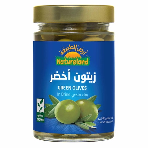 Buy Natureland Green Olives In Brine 300g in Kuwait