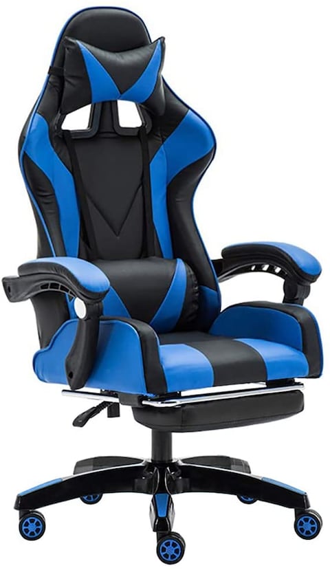 Neo Front Adjustable Pu Leather Gaming Chair - Pc Computer Chair For Gaming, Office Or Students, Ergonomic Back Lumbar Support With Footrest (C-Black And Blue)