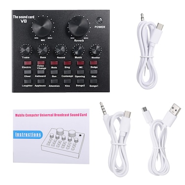 KkmooN/V8 Multifunctional Live Sound Card Intelligent Volume Adjustable Audio Mixer Sound Card For Computer Pc Live Sound With Microphone