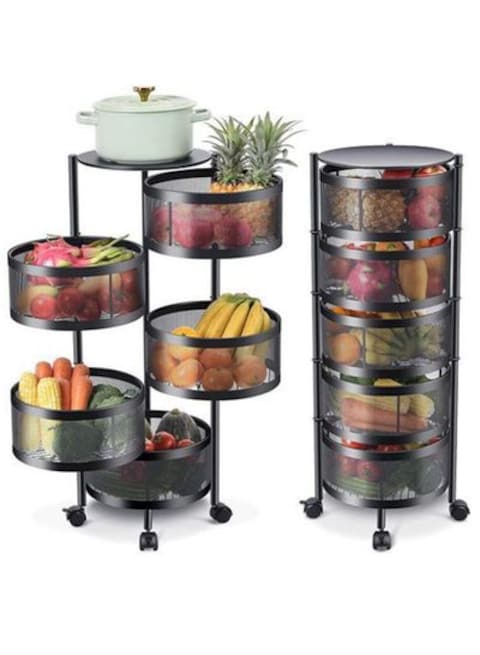 5-Tier Rotating Vegetable Rack Floor Standing Storage Shelf for Kitchen Living Room