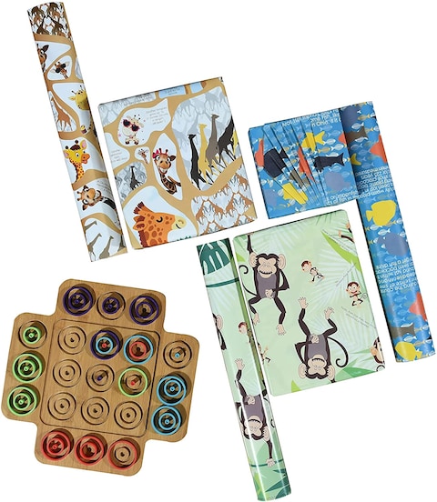 eVincE Assorted Designs Gift Wrapping Paper With Facts 3 Animal Prints 6 Wraps
