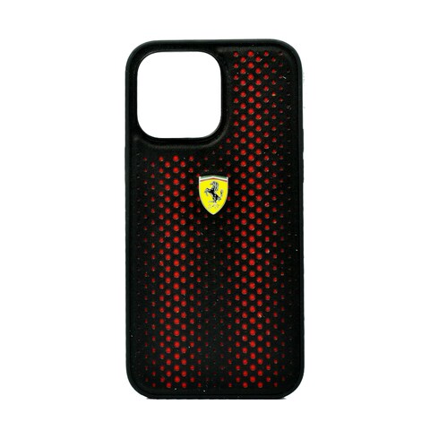 Ferrari Pu Leather Perforated Case With Nylon Base &amp; Yellow Shield Logo For Iphone 14 Pro Max Red