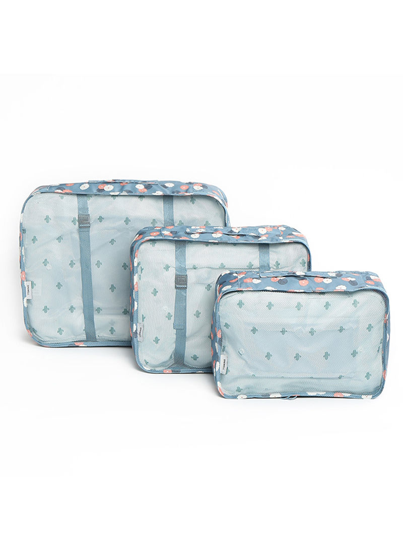 6 Piece Flower Print Storage Bag Set Blue/Pink/White