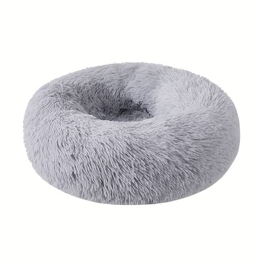 Grizzly Velor Round Plush Grey Dog Bed Small - 50 x 15cm
