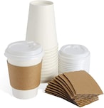 اشتري Markq [50 Sets] Disposable Coffee Cups with Lids and Sleeves - 12 oz. White Hot Paper Cups في الامارات