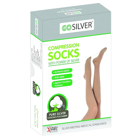 Go Silver Knee High, Compression Socks Class 2  (23-32 mmHG) Closed Toe Flesh  Size 1