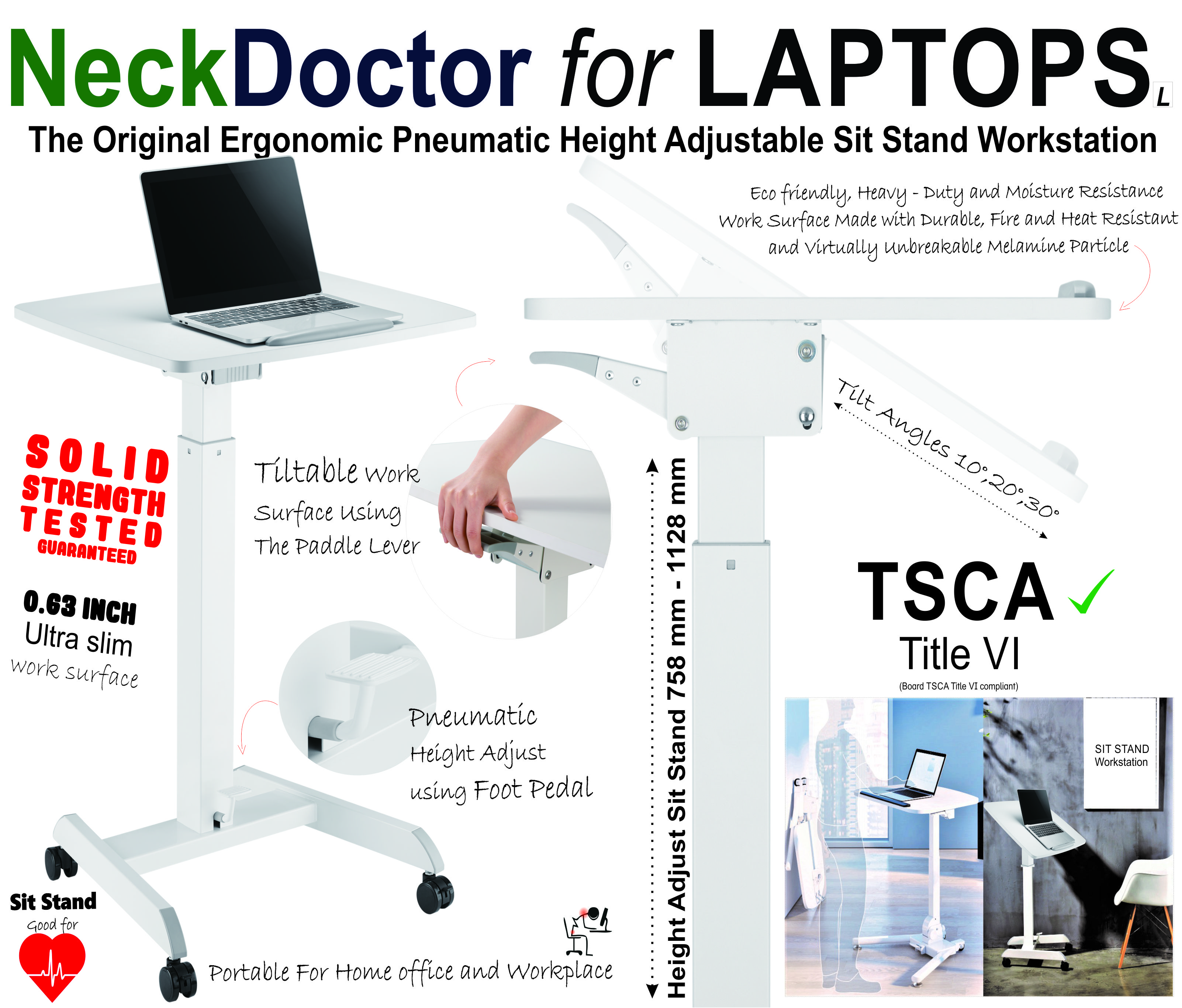 NeckDoctor for LAPTOPS-L | Height Adjustable Ergonomic Laptop Stands, Standing Desk