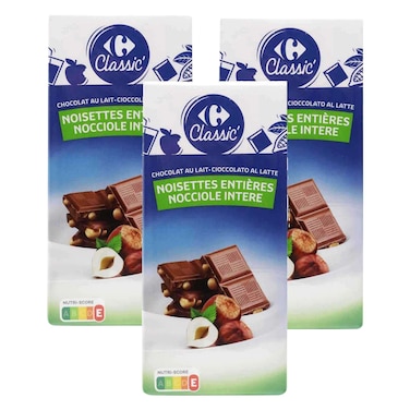 Carrefour Milk Chocolate With Whole Hazelnut 100g X3