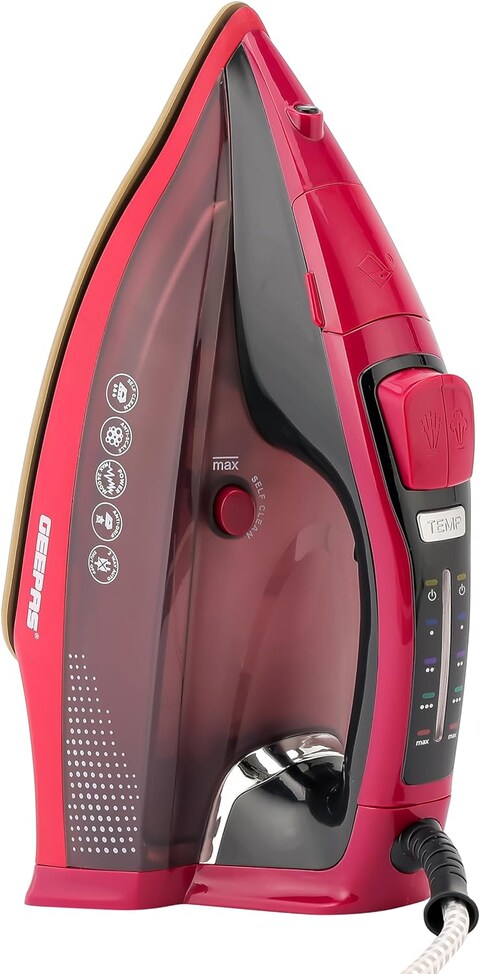 Geepas Digital Steam Iron, GSI7813, Dry And Steam Iron Box With Digital Temperature Control And Auto Shut Off Function, Suitable For All Kinds Of Fabric, Maroon - 2 Year Warranty