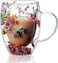 1CHASE Borosilicate Double Wall Flower Glass Coffee Cups With Handle 350ml