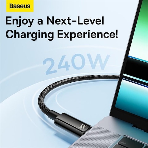 Baseus 240W PD 3.1 5A QC 4.0 Fast Charging USB C to USB C Cable, Zinc Alloy Nylon Braided Type C to Type C Data Cable for iPhone 15 Series, Samsung S24/S23 Note 10 iPad Pro MacBook Pro Pixel 1M-Black