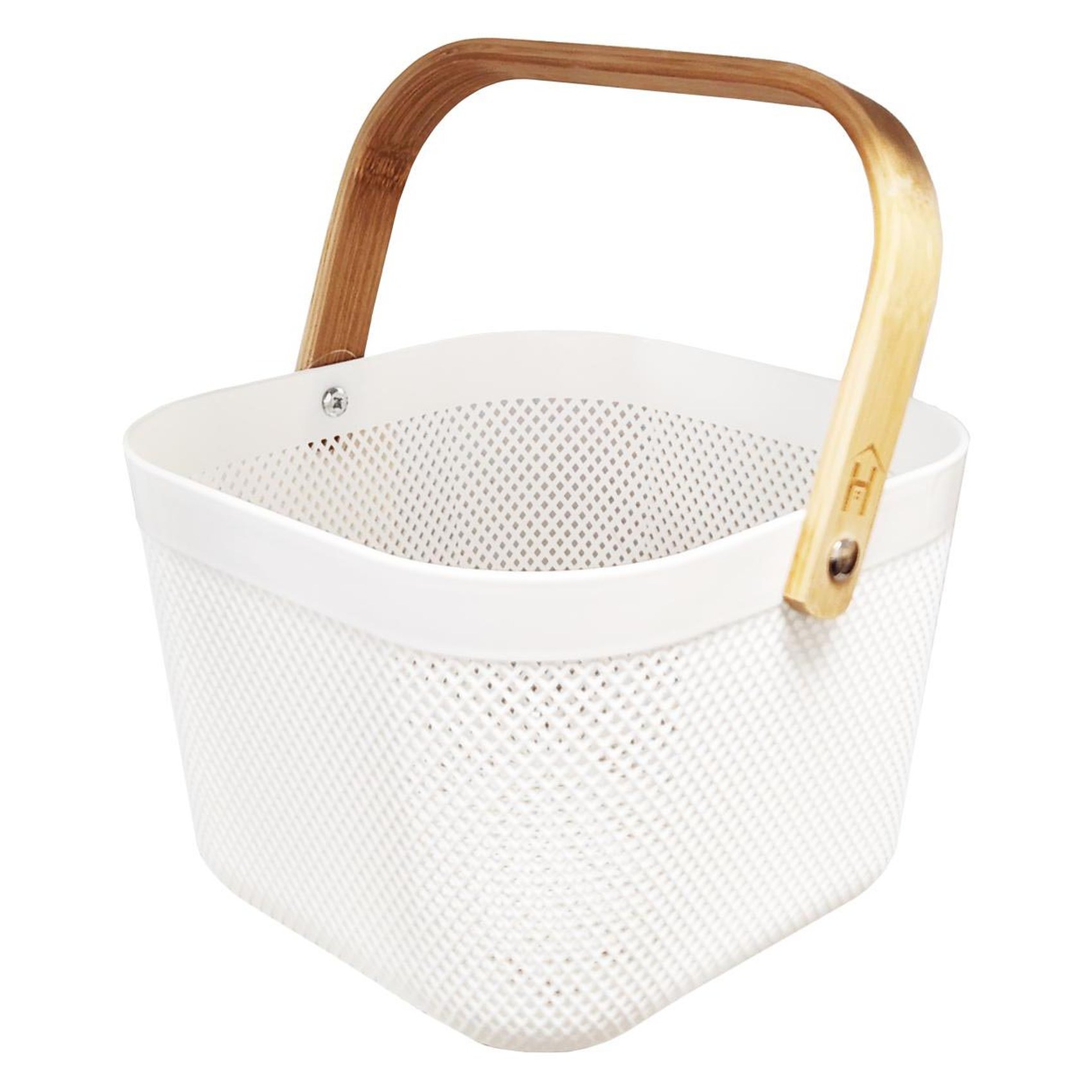 Home Pro Plastic Mesh Basket With Handle White And Brown