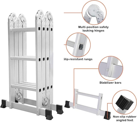 Multipurpose Aluminium Ladder 3.7 Mtr (12 Steps) For Home Office Factory and Professional Maintaince works