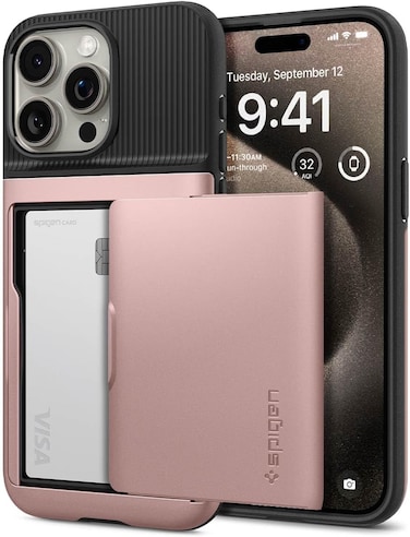 Spigen Slim Armor CS for iPhone 15 Pro case cover with Card holder slot - Rose Gold