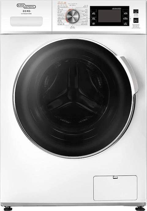 Super General 8/6 Kg Front Load Washer Dryer, White, SGW8650CRCMBS