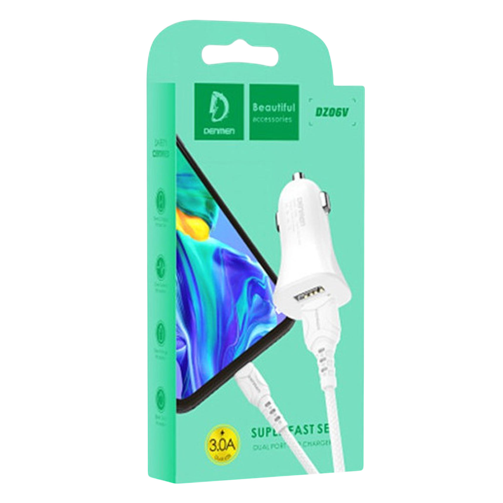 Denmen DZ06L Double Car Charger White