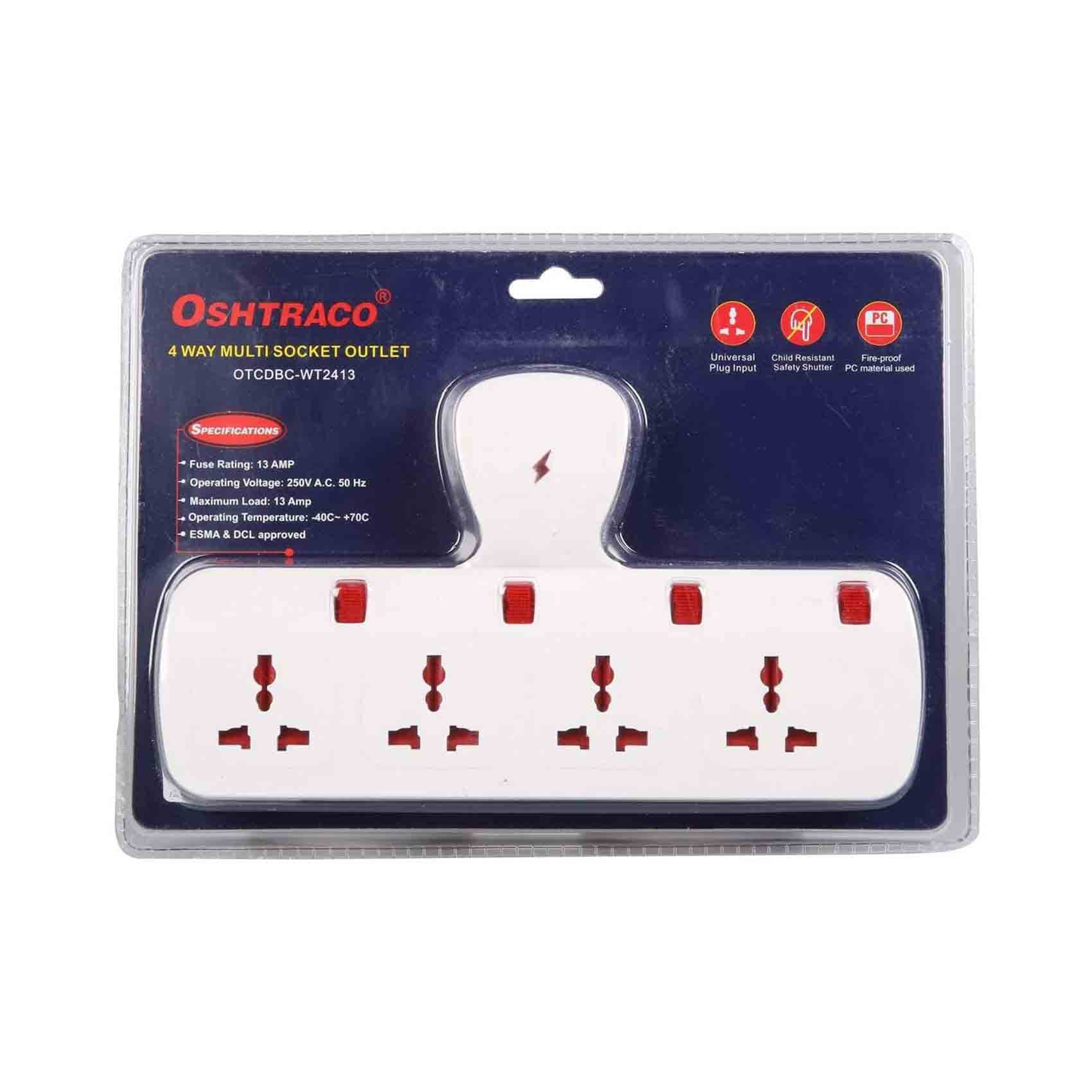 Buy Oshtraco 4-Way Multi Socket Outlet 13Amp OTCDBC-WT2413 White Online ...