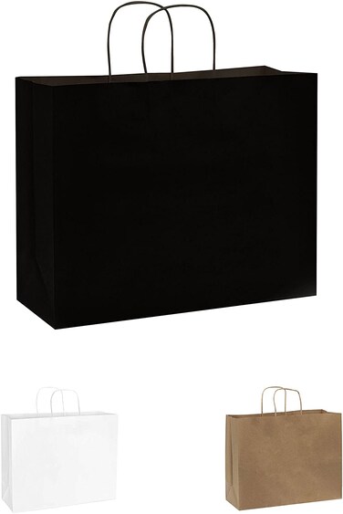 Markq Black Paper bags with handles 43 x 40 x 14 cm Large Kraft Gift bags for Birthday Party Favors, Weddings, Bridal Shower, Businesses (12 Bags)
