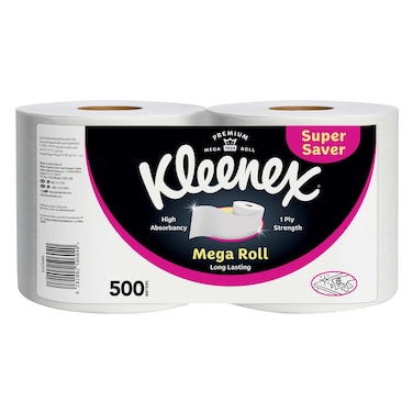 Kleenex Kitchen Paper Towel, Mega Roll Tissue, 2 Rolls x 250 Meters, High Absorbency for Multi Purpose