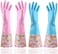 ZALCOON  Rubber Latex Waterproof Dishwashing Gloves (Medium), 2 Pairs  Long Cuff and Flock Lining Household Cleaning Gloves