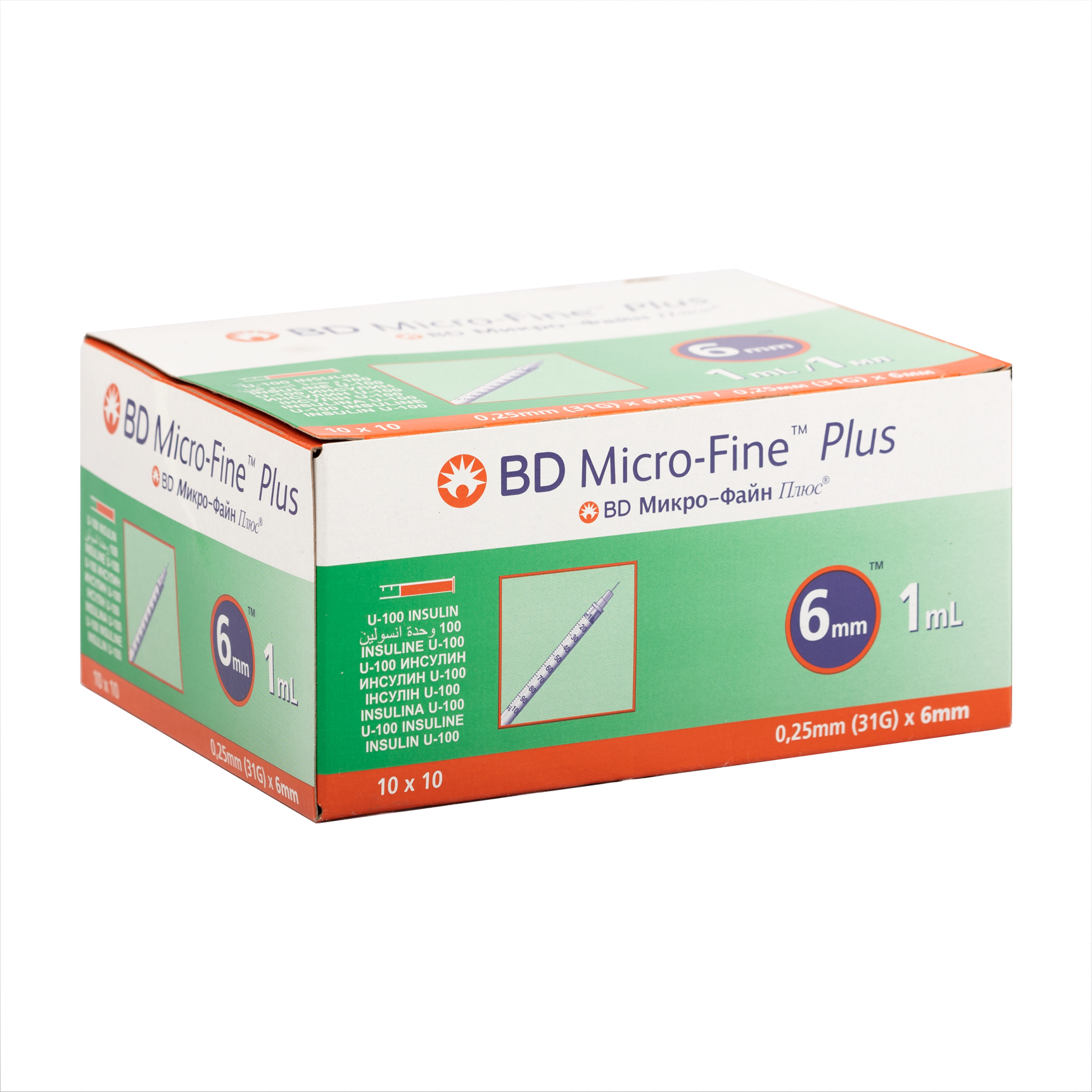 BD Micro-Fine+ Insulin 1 ml Syringe 0.25 mm (31g) x 6 mm 100&#39;s