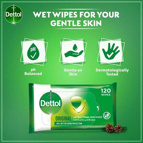 Dettol 2in1 Antibacterial Skin &amp; Surface Wipes, 120s Super Saver Pack