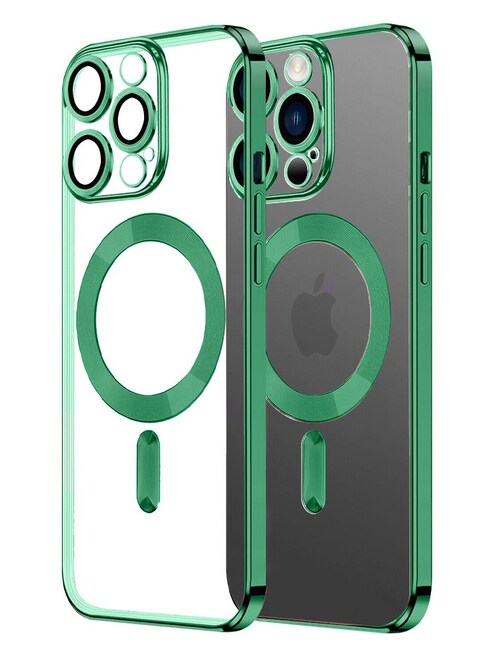 MagSafe Case Magnetic Clear Soft TPU Plating Case Wireless Charging Compatible Shockproof Camera Lens Protection For Apple iPhone 14 Pro Green