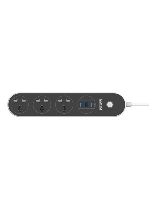 LDNIO 3-Outlet Surge Protector Power Strip And 3-Port Universal USB Adapter Black 1.6meter