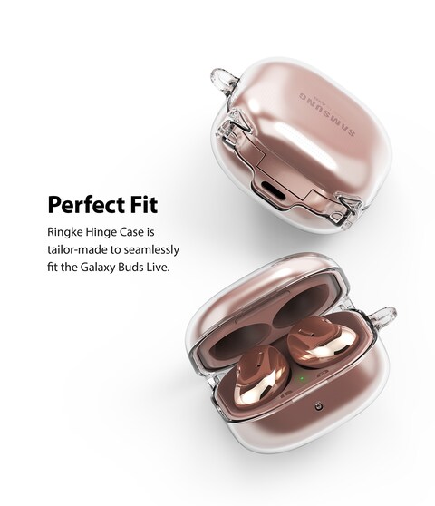 Ringke - Hinge Case Designed for Galaxy Buds Live (2020) Case Hard Shell Protective Cover with Keychain Carabiner - Clear