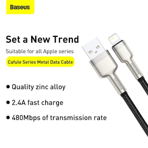 Baseus USB-A to Lightning-Fast Charging Data Transfer Cable Cafule Series Braided Nylon 2.4A for iPhone 13 Pro/13 Pro Max/13/13 mini, iPad 9, 12 mini/12/12 Pro and More (25cm) Black/Silver