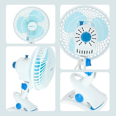 MODI 180&deg; Mini Clip Fan - 6 Inch   Desktop Portable Small Electric Fan White   Two Pin Plug Wire Small Fan for Home, Office