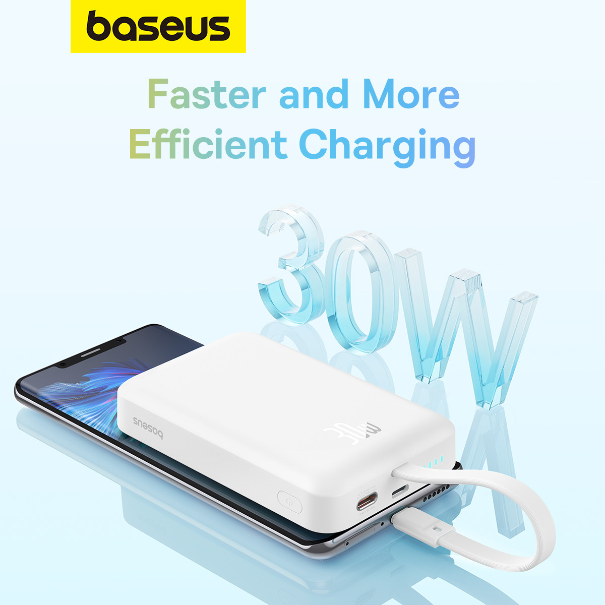 Baseus 10000 mAh Magnetic Power Bank, PD 30W Portable Charger 10K Battery Pack With Built-In USB-C Cable (In And Out) For iPhone 15/15 Plus/15 Pro/15 Pro Max/14/13/For Magsafe MacBook iPad Etc White