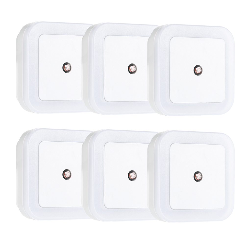 Decdeal - 6pcs Square Light Sensor Baby Room Nursery White LED Night Light Wall Nightlight AC110V-220V