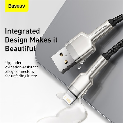 Baseus USB-A to Lightning-Fast Charging Data Transfer Cable Cafule Series Braided Nylon 2.4A for iPhone 13 Pro/13 Pro Max/13/13 mini, iPad 9, 12 mini/12/12 Pro and More (25cm) Black/Silver