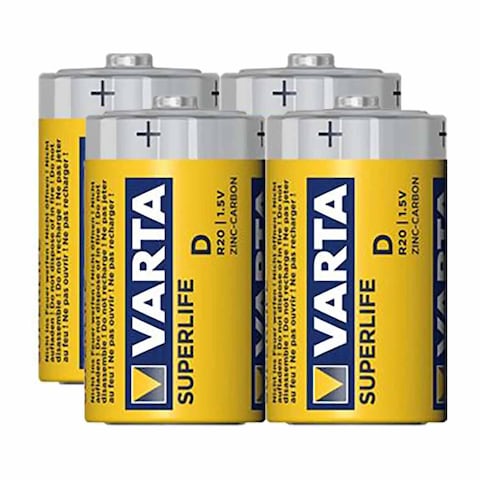 Varta Super Life D Zinc Carbon Batteries - 4 Pieces