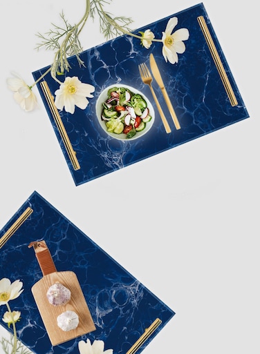 Lowha Decorative Acrylic Serving Tray With Gold Metal Handles And Marble Design Design 20x30 cm