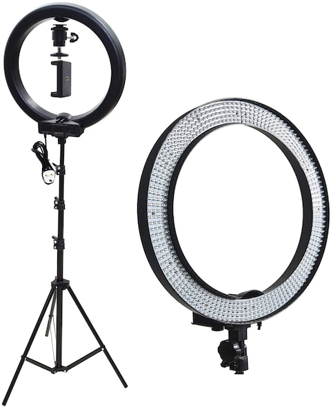 Coopic Rl-650S Camera Photo/Video 18 Inch/48 Centimeter Outer 55W 240 Pieces LED SMD Ring Light 5500K Dimmable Light With Stand Mobile Holder Hot Shoe Color Filter Set (Black)