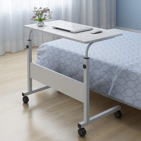 Linyi Bedside Laptop Table Rolling Overbed Computer Desk Cart Stand Mobile Workstation Adjustable Height With Lockable Wheel Storage Black For Bedside Sofa 40 * 80Cm (E-White - 40 * 80Cm)