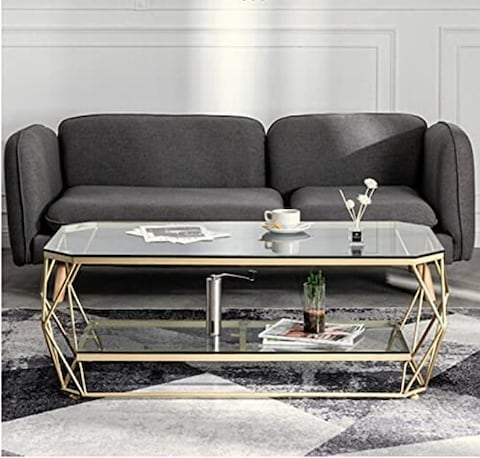 Yulan Modern Geometric Glass Rectangular Coffee Table (Gold 120X60Cm) Yl21407-397